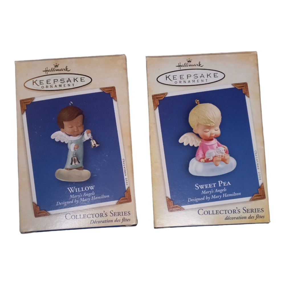 (2) Hallmark Mary’s Angels Christmas Ornament - Willow (15th) & Sweet Pe…
